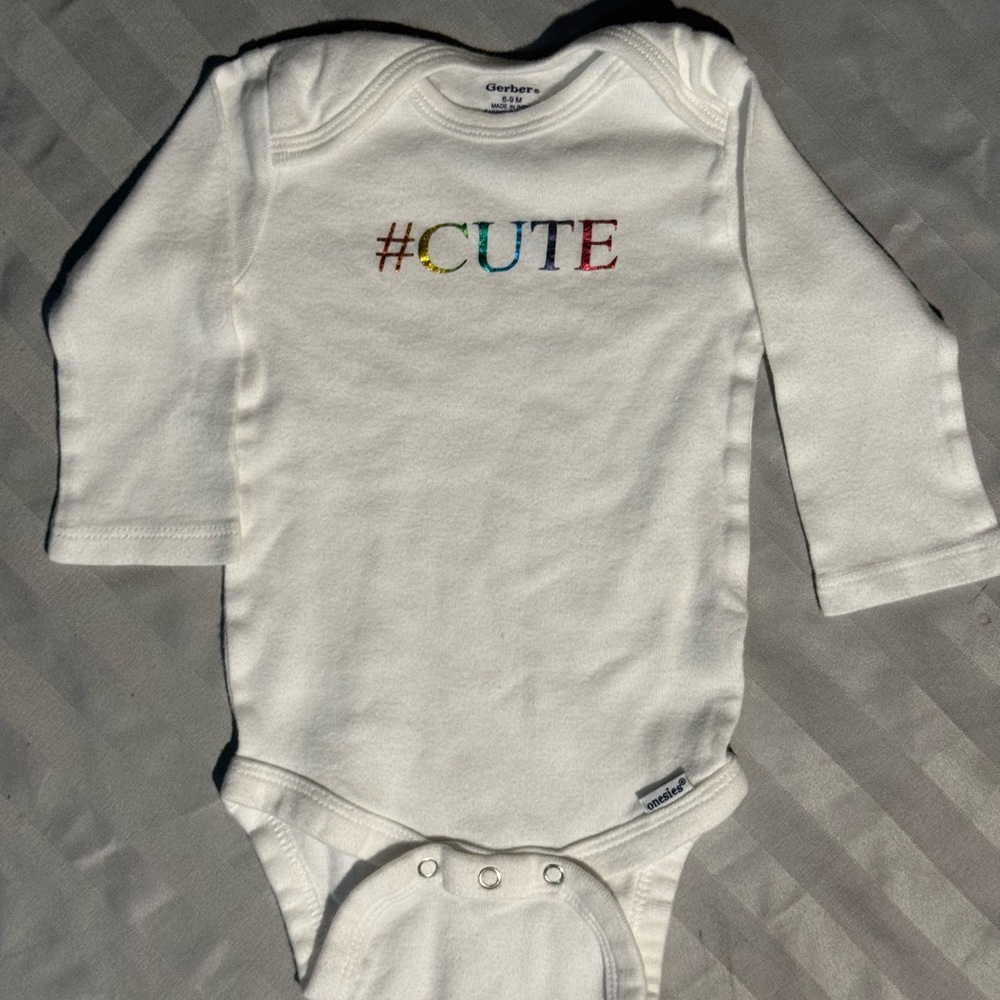 Gerber White Long Sleeve #CUTE Bodysuit